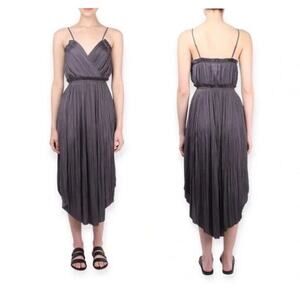 Ulla Johnson Galina Pliss Pleats Midi Dress Satin Slip On Midnight Sz 0 Cocktail